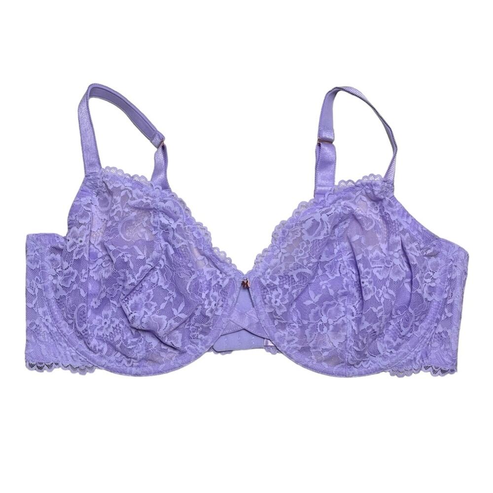 Savage X Fenty Floral Lace Unlined Bra Purple Lavender Size 46DDD